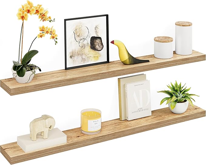Ballucci Floating Shelves, 55" Wood Wall Shelf Set of 2, with Invisible Brackets for Bathroom, Living Room, Bedroom, Kitchen,