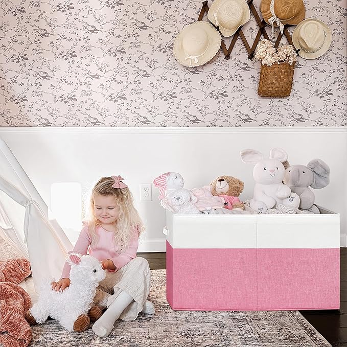 INDRESSME 25"x13"x16" Large Toy Storage Box with Lid, Collapsible Storage Organizer Baby Toy Storage for Kids Boys Girls, Toy