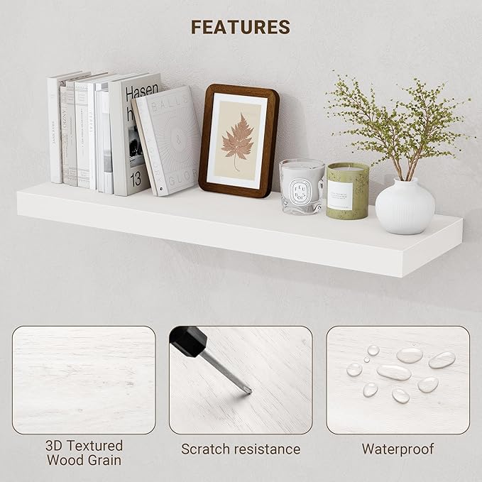 16 Inch Floating Shelves, 16"x9.25"x1.5" Inch Deep Floating Shelves for Wall, Wooden Shelves for Bathroom, Bedroom, Living Ro
