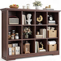 Aheaplus Wooden 12-Cube Storage Organizer with Charging Ports, Modern Cube Bookcase with Base, 4-Tier Floor Standing Open Cub