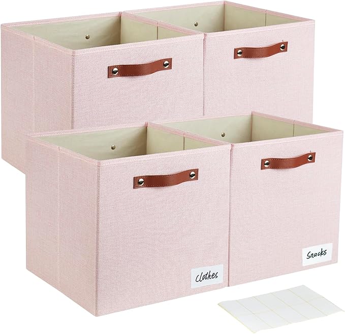 Bagnizer Collapsible Fabric Storage Cube Bins with 2 Reinforced PU Handles, Foldable Storage Organizer Baskets for Closet, Sh