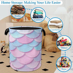 Mermaid Scale Laundry Basket Collapsible Laundry Hamper Oxford Storage Bin for Clothes Storage, Toy Organizer, Books and Sund