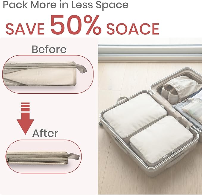 Compression Packing Cubes for Travel, Set of 10 Expandable Luggage Organizers with Shoe Bag, Lightweight Water-Resistant Suit