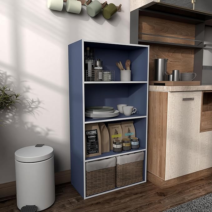 Homes: Inside + Out Apexa 4-Tier Cube Storage Organizer Shelves, Stackable Wood Bookcase Fits Cubby Bins for Organization, Do