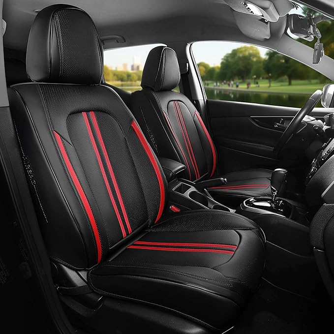 FREESOO Leather Car Seat Covers Full Set, Waterproof Black Seat Covers for Cars Trucks SUV, Luxury Car Seat Covers Front Seat