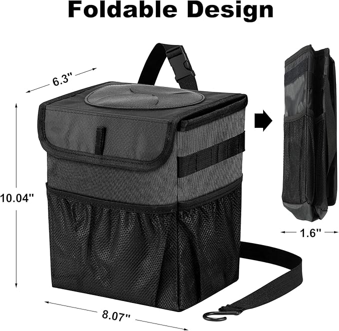 Car Trash Can Pack of 2 Foldable Garbage Bin Leakproof 2.3 Gallons Car Trash Bag Black