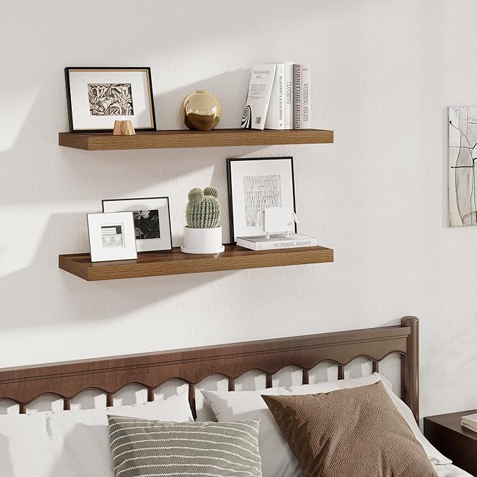 Fun Memories Deep Floating Shelves, 36" W x 12" D Wood Floating Shelves for Wall, 2 Pack Extra Deeper & Thicker Wall Mounted 