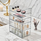 Prsildan Acrylic Drawer Makeup Organizer with 5 Drawers, Hair Accessories Organizer, Office Desk Organization, Clear Stackabl