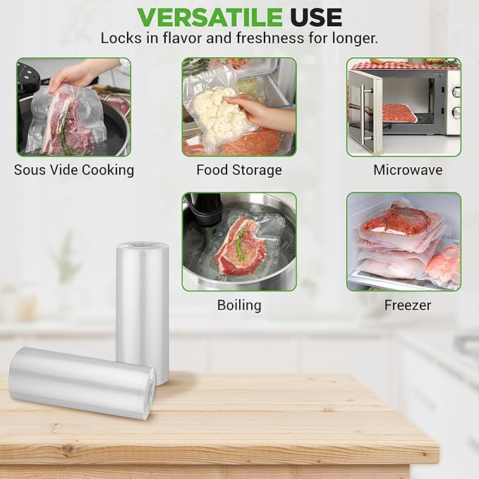 NutriChef Vacuum Sealer Bags 8x50 Rolls 2 pack Compatible with All Brands, Commercial Grade, Heavy Duty, Great for vac storag