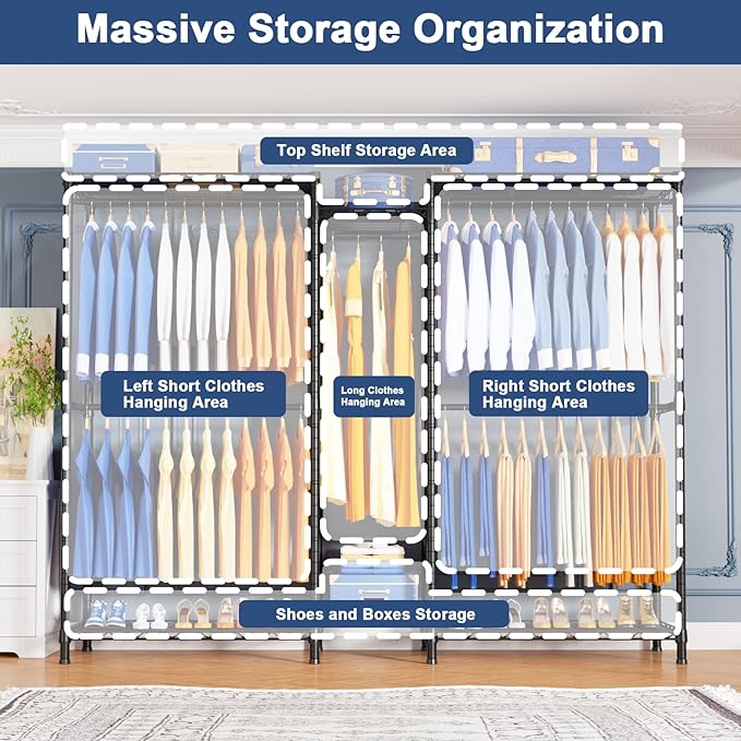 Ulif E12C Pro Heavy Duty Closet Organizer System，Freestanding Clothing Racks for Hanging Clothes，Adjustable Garment Rack 71"W