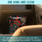 Car Garbage Bag Abstract Red and Green Flowers Hanging Canvas Car Trash Bag Drawstring Car Back Seat Organizer for Car Back Front Seat Console with Adjustable Buckle