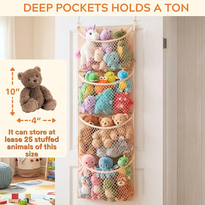 Over The Door Stuffed Animal Storage, Cotton Toy Organizer for Storage Plush Toys,Baby Supplies, Stuffed Animal Holder with 4