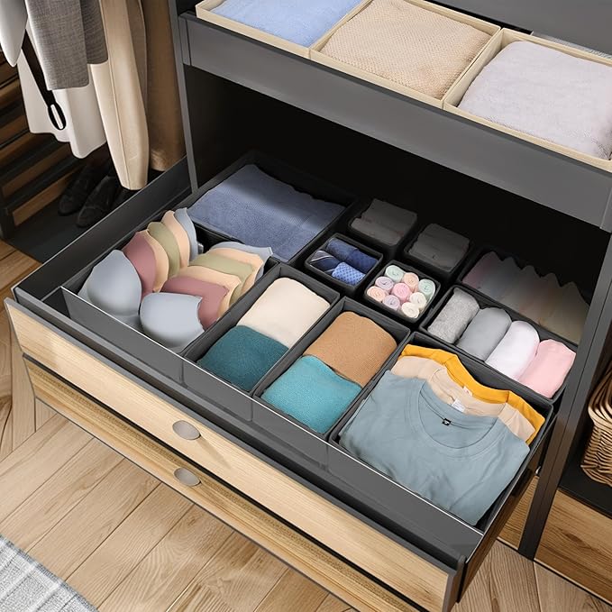 12 Pcs Drawer Organizer Clothes – Dresser Organizers for Baby Clothes, Underwear, Socks & Bedrooms – Foldable Storage Bins fo
