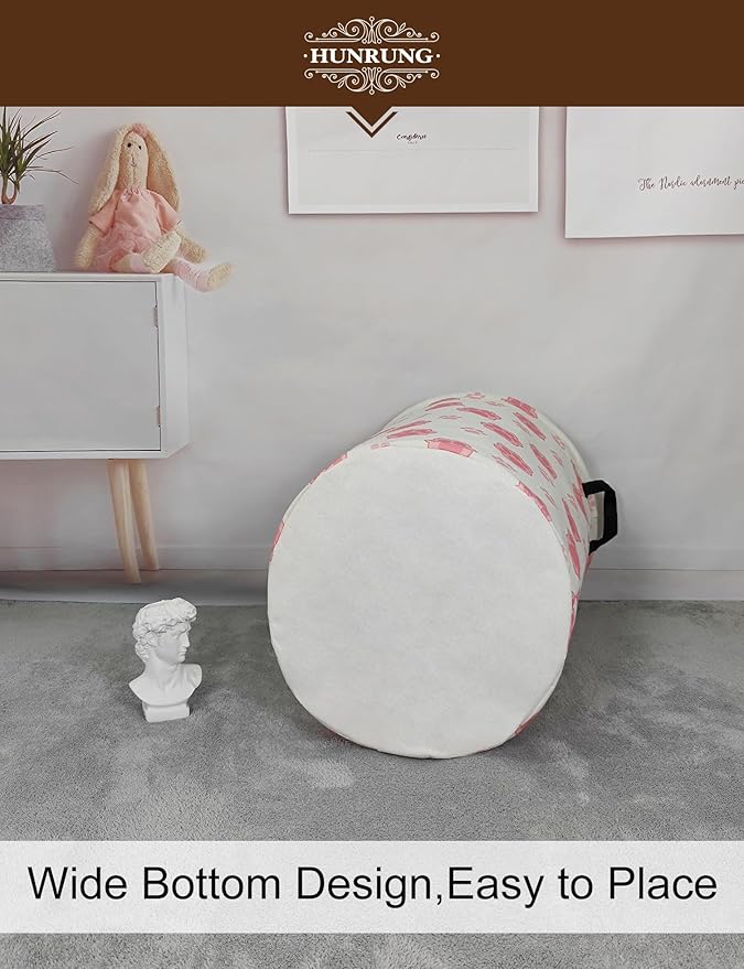 HUNRUNG Laundry Hamper,Large Canvas Fabric Lightweight Storage Basket Toy Organizer Dirty Clothes Collapsible Waterproof for 