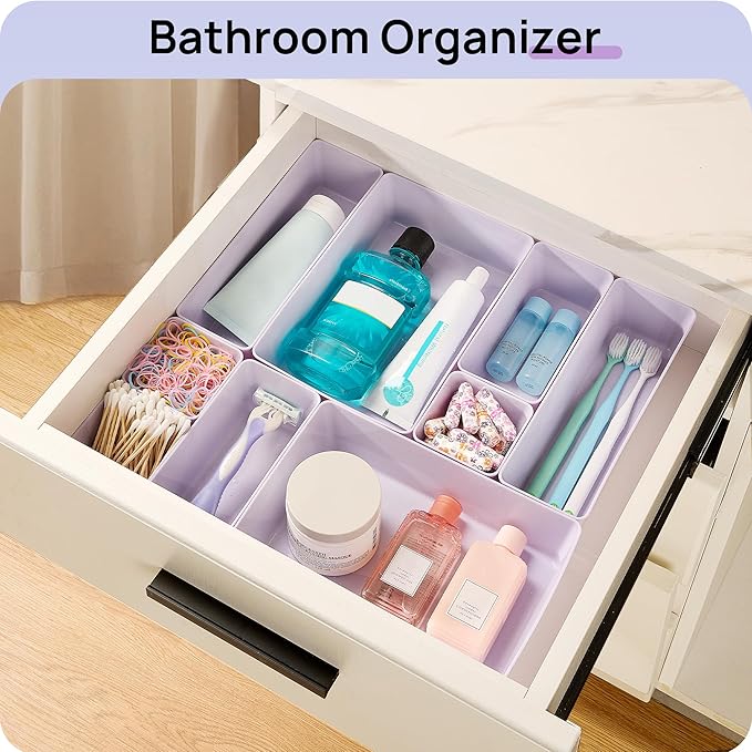 Vtopmart 25 PCS Plastic Drawer Organizers Set, 4-Size Versatile Bathroom and Vanity Drawer Organizer Trays, Storage Bins for 