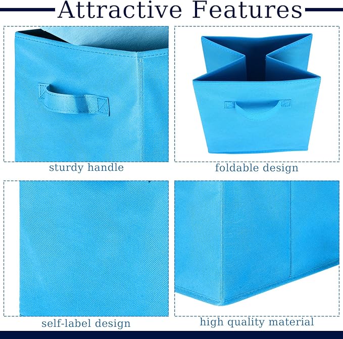 Karenhi 11 x 10. 5 x 10. 5 Blue Storage Cube, 6 Pack Fabric Cube Storage Bins Organizer Box, Collapsible Baskets with Handles