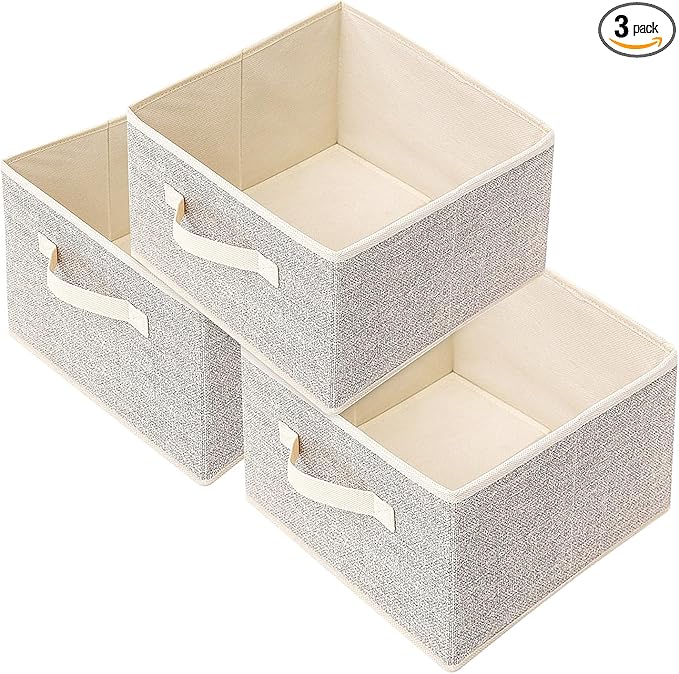 Storage Baskets, 11-Inch Woven Fabric Bins, Storage Cubes with Reinforced Handles, Organizer Bins for Closet Shelves, Foldabl