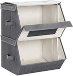 SONGMICS Stackable Storage Bins Set of 2, Storage Boxes with Lids and Front Windows, Non-Woven Fabric Closet Organizers with 