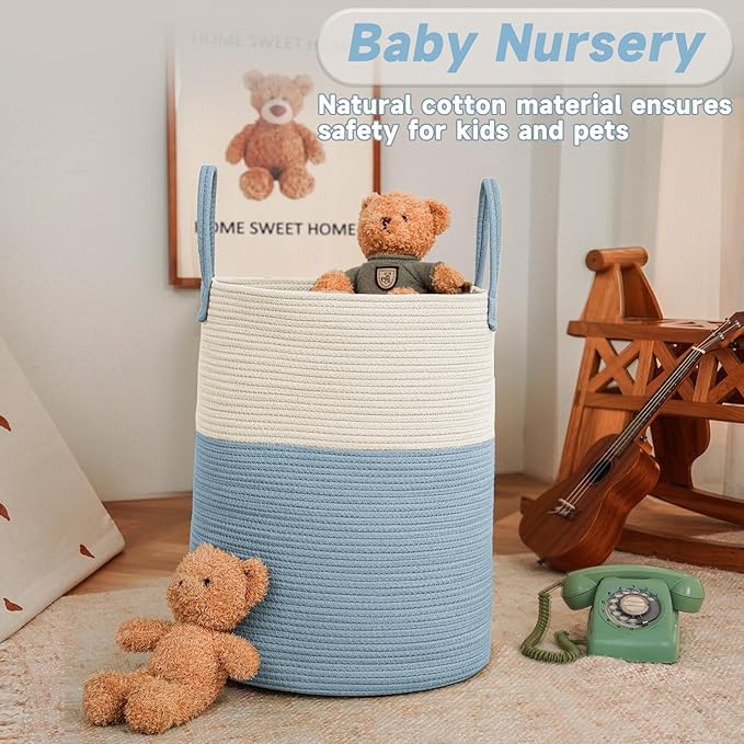 JMvicyroam Large Woven Laundry Basket Hamper,100L Cotton Rope Storage Bin for Blankets,Toys and Clothes,Decorative Tall Nurse