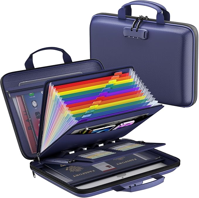 Fireproof File Organizer,Fireproof Document Box with Lock,Large 13 Pocket Expanding File Folder,Hard-Shell Portable Safe Stor
