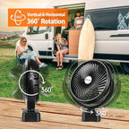 10000mAh Battery Operated Camping Fan with LED Light-7 inch USB Fan with Hanging Hook for Tent Car RV Hurricane Emergency Out