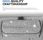 WZP Bling Sunglasses Holder for Car Sun Visor, Rhinestone Leather Eyeglasses Car Visor Clip Storage Glasses Organizer Case, Universal Vehicle Glasses Protective Storage Box for SUV Sedan Van (White)