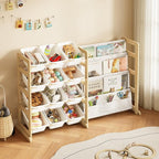 EXPERLAM Toy Storage Organizer with Bookshelf - 12 Storage Bins 4-Tier Multipurpose Shelf to Organize Toys and Books for Kids
