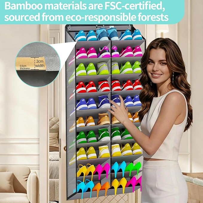 Heavy-Duty, over the door shoe organizer, Extra-Wide Large, shoe organizer, Holds 30 Pairs & Supports 100lbs, shoe rack, with