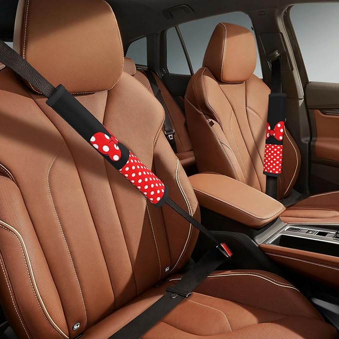 Cute Red Polka Dots Steering Wheel Cover for Women,Universal Fit 14-15 inch, Fashion Automotive Interior Decorative,with 2 Pa