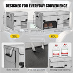 Foldable Car Trunk Organizer with Multi-Compartment - Expandable 30-60L Storage Bin, Side Mesh Pockets, Waterproof 600D Oxford