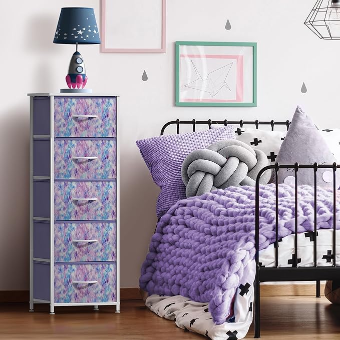 Sorbus Fabric Dresser for Kids Bedroom - Chest of 5 Drawers, Tall Storage Tower, Clothing Organizer, for Closet, for Playroom