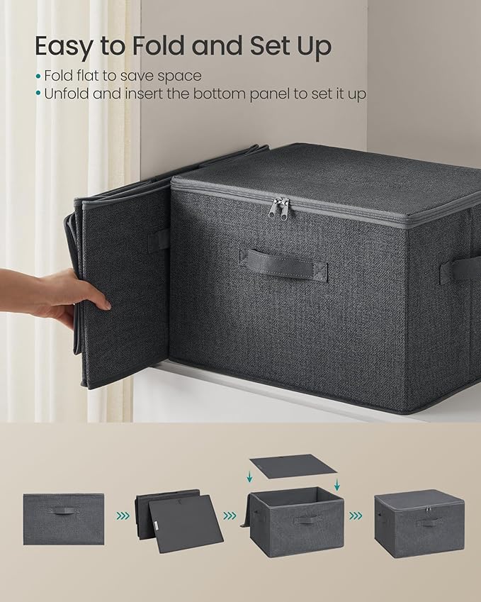 SONGMICS Foldable Storage Organizer Boxes, Set of 6 Storage Basket Bins with Lids, Handles, Clothes Organizer, 15.7 x 11.8 x 