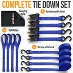 FORTEM Ratchet Straps, Tie Down Strap Set 1650lb Break Strength, 4 Pack 15ft x 1in, 4 Soft Loops, Moving Straps Tie Downs, Cargo Cam Buckles for Trucks, Carry Bag, for Men