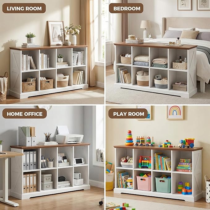 IRONCK 8 Cube Storage Organizer, Farmhouse Cube Bookshelf with Storage, Cube Shelf Organizer for Bedroom, Living Room and Hom