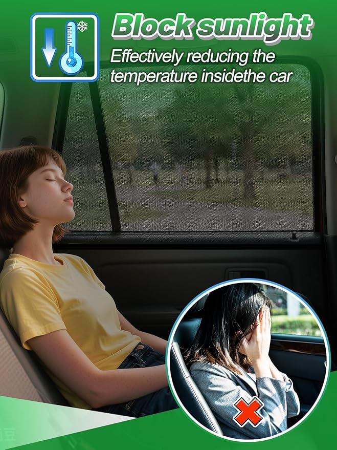 Car Window Shades for SUV - 4 Pack Stretchy Sun Shade Mesh Side Car Window Screen Covers for Camping Family Baby Pet Anti-Mosquito Privacy Protection When Parking