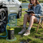 Roadvo Portable Tire Inflator Air Compressor, 150PSI Cordless Tire Pump & Bicycle Pump with 10000mAh Battery, 24L/Min Fast Inflation, Auto Shut-Off, Digital Gauge, LED Light for Car, Bike, Motorcycle