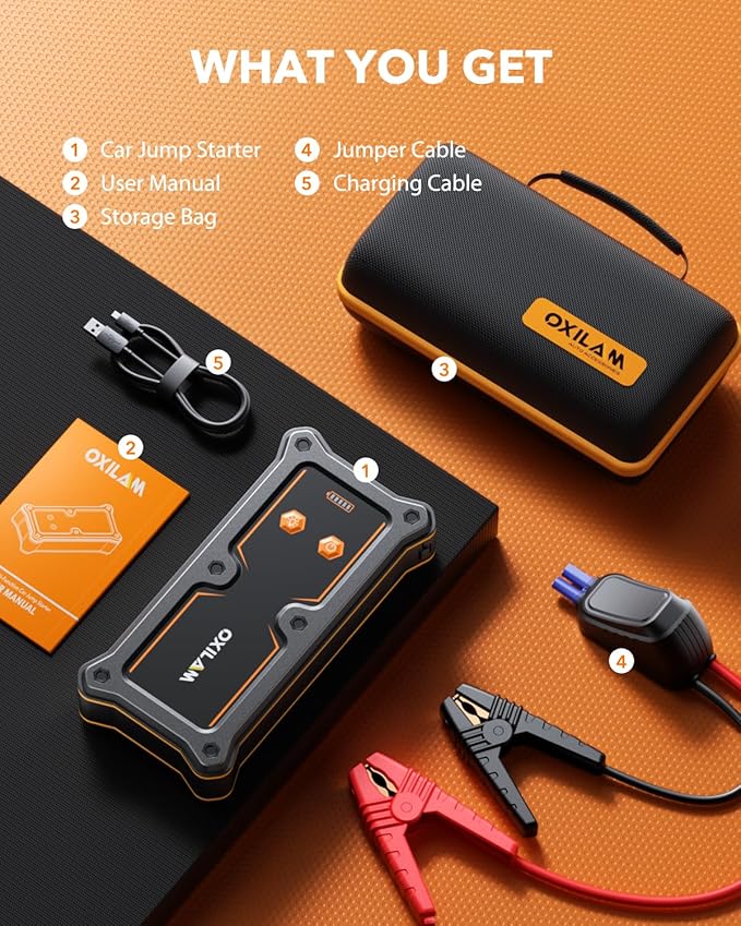 OXILAM 8000A Jump Starter - Car Jumper Starter Portable for All Gas & Diesel Engines, 12V Jump Box for Car Battery with