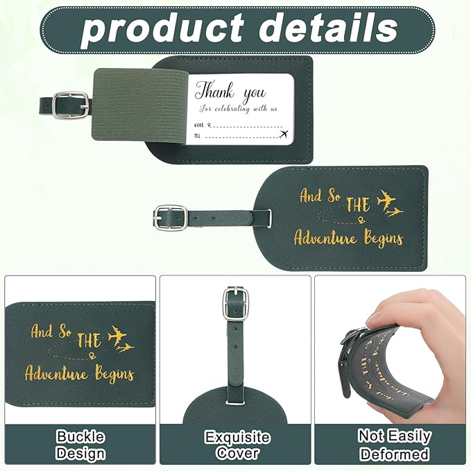 Sweetude 48 Sets Leather Luggage Tag Bulk and So The Adventure Begins Luggage Tags with Name Card for Wedding Bridal Shower B