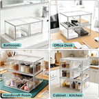 Prsildan Stackable Clear Makeup Organizer Acrylic Storage Drawers with 2 Drawers for Vanity Bathroom Office Desk Modular Draw