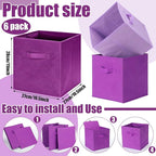 Karenhi 11" x 10.5" x 10.5" Purple Storage Cube, 6 Pack Fabric Cube Storage Bins Organizer Box, Collapsible Baskets with Hand