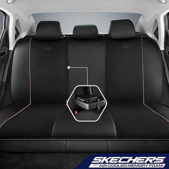 Skechers Air-Cooled Memory Foam Seat Covers,Mesh Thick Car Seat Covers,Piping Leather Car Seat Cover,Airbag Compatible,Automo