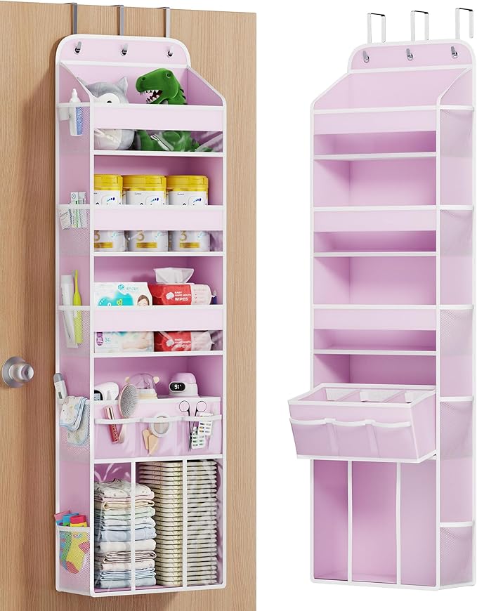 OneDream 5-Tier Over the Door Organizer with Removable Storage Caddy, Baby Clothes Organizer for Nursery, Hanging Behind Door