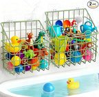 Greentainer 2 PackBath Toy Organizer, Wall Mounted Shower Storage Basket - Metal Bathtub Toy Holder with Hooks for Sorting Ki