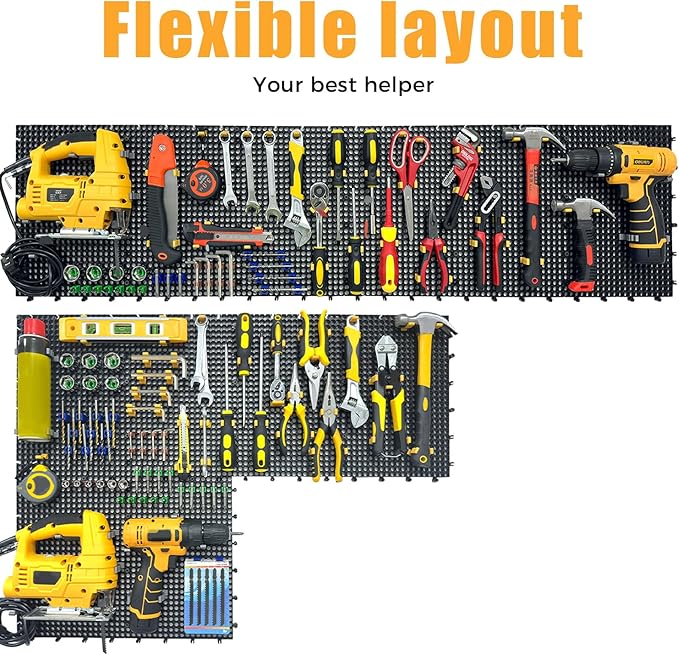 Pegboard Kit: 6 Panels (90x40cm/36x16in, Black) + 200 Hooks & Accessories, Heavy Duty Rustproof Plastic Peg Board for Home, G