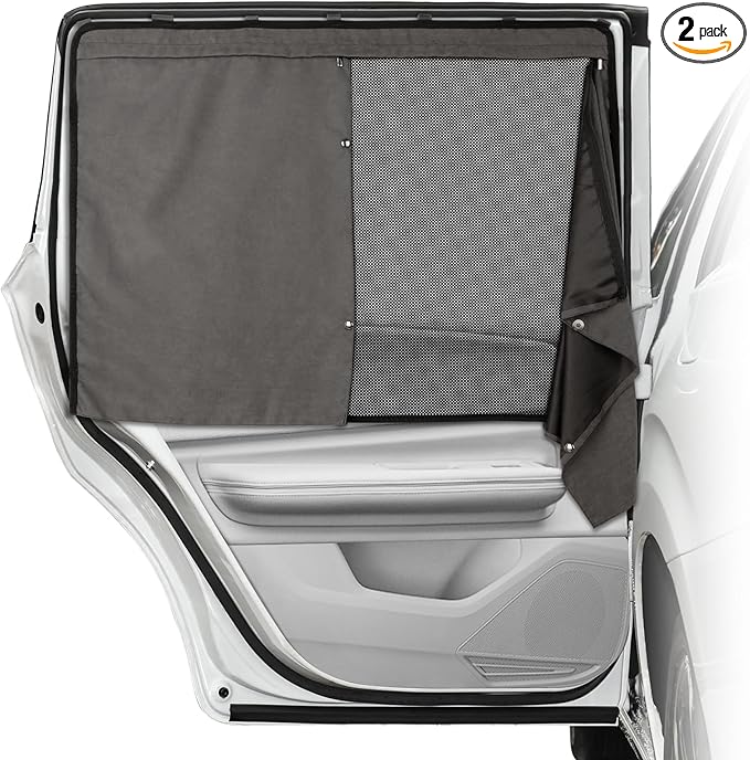 Car Window Shades, 2 Pack Suede Fabric & Dual-Layer with Zipper Magnetic Sun Shade Curtain for Back Side Windows, Universal Fit for SUV/Sedan/Truck Back Window Privacy, Blackout Sunshade for Baby