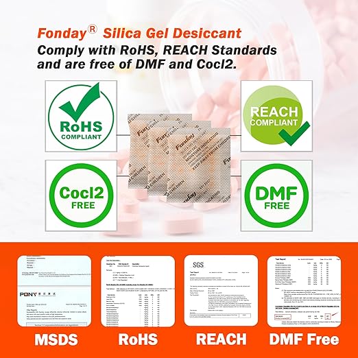 10g x 30 packs Fonday Rechargeable Silica Gel Desiccant Packets Fast Reactivate Desiccant Bags Moisture Indicating Orange to