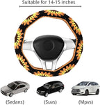 Crochet Steering Wheel Cover Set,Cute Car Steering Wheel Cover Boho 14-15in,Handmade Sunflower Granny Square Pattern Gift for Women, Accessories for Vehicles (Wheel Cover Set), HZYZW-72