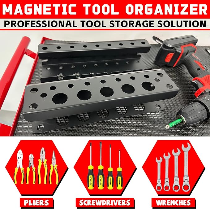 ULIBERMAGNET Magnetic Screwdriver Holder,Magnetic Wrench Holder,Heavy Duty Black Metal Tool Storage Organizer,Set of 2 Magnet