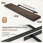 Fun Memories Solid Elm Wood Floating Shelves Set of 2-36 Inch Rustic Wall Shelves with Heavy-Duty Invisible Brackets - for Li