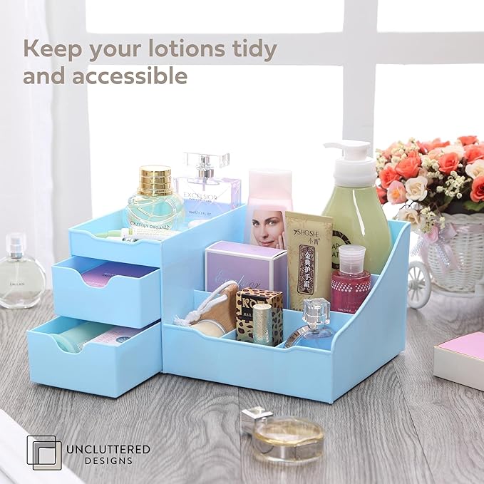 Uncluttered Designs Makeup Organizer With Drawers - Modern Countertop Storage for Cosmetics - Chic Vanity Holder for Cologne,